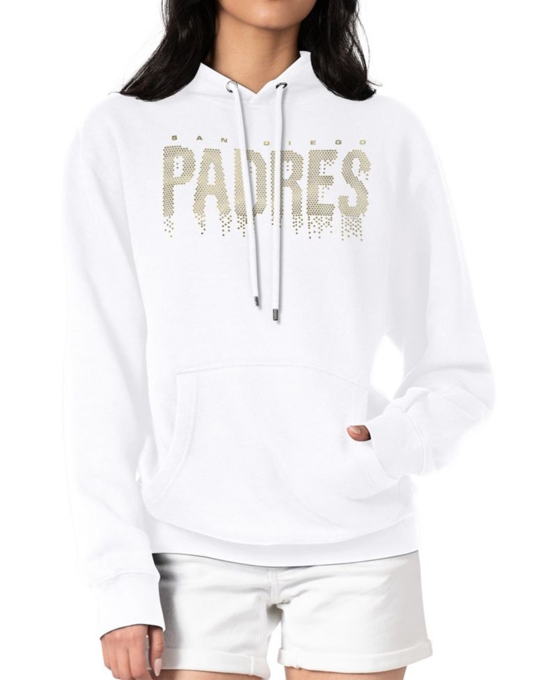 Women's White San Diego Padres Metallic Drop Fleece Hoodie
