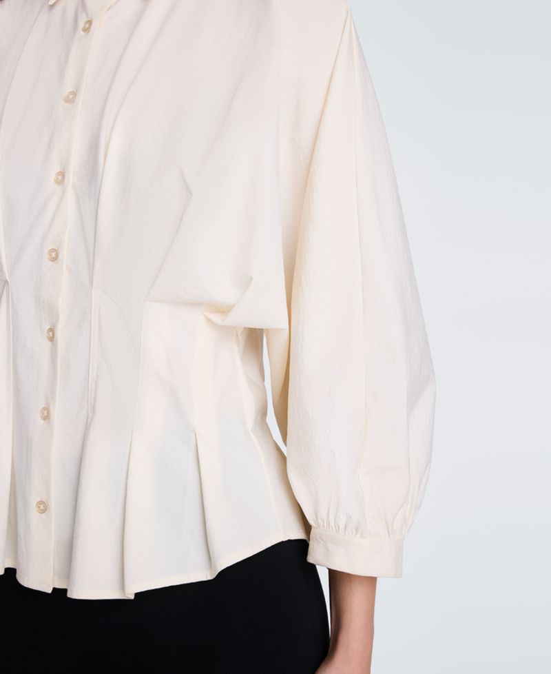Women's Pleated Button-Front Peplum Shirt