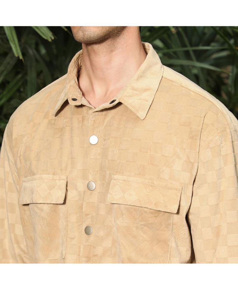 Men's Buff Beige Cubic Velvet Utility Shacket