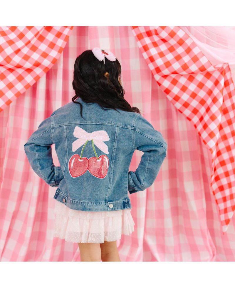Big Girls Cherry Sequin Patch Denim Jacket