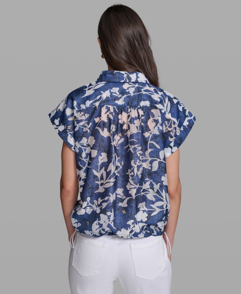 Petite Printed Collared Neck Bungee Top