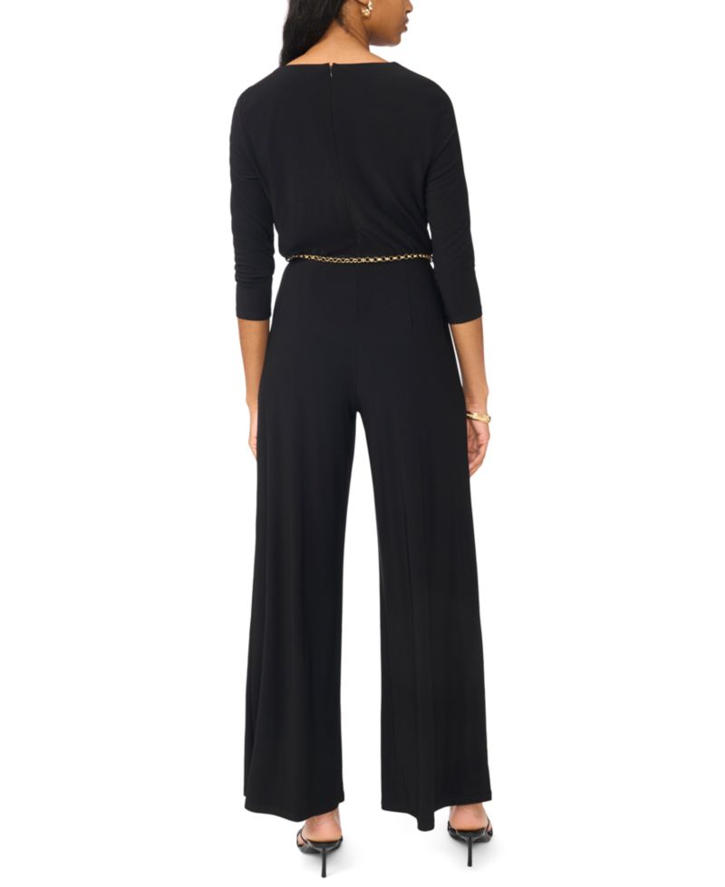 Women's Petite Cowl-Neck Wide-Leg 3/4 Sleeve Jumpsuit