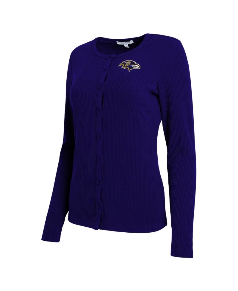 Women's Purple Baltimore Ravens Ribbed Full-Button Cardigan Sweater