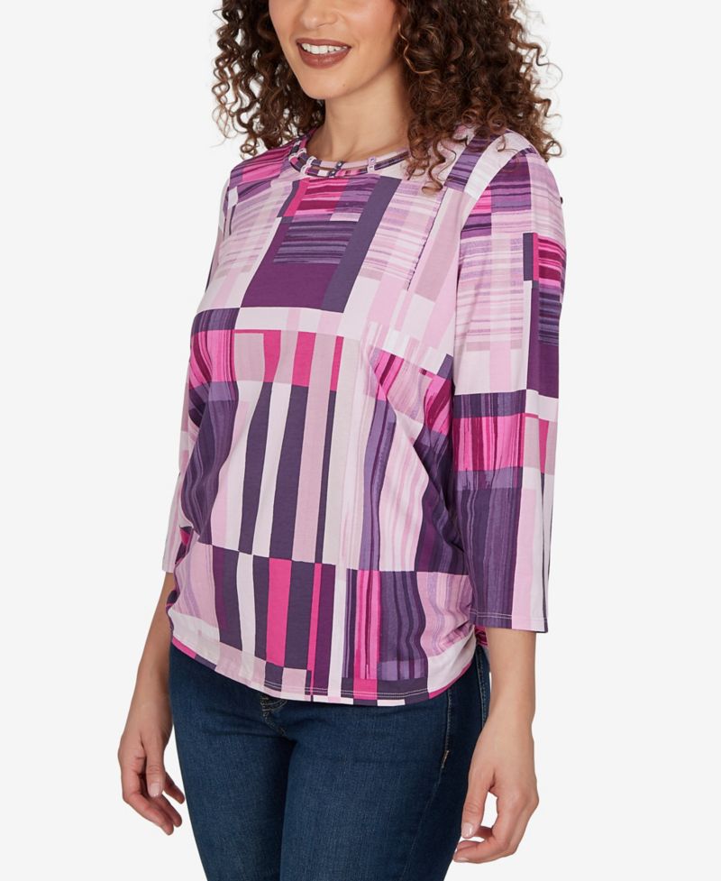 Petite Purple Bars Ruched Sides Top