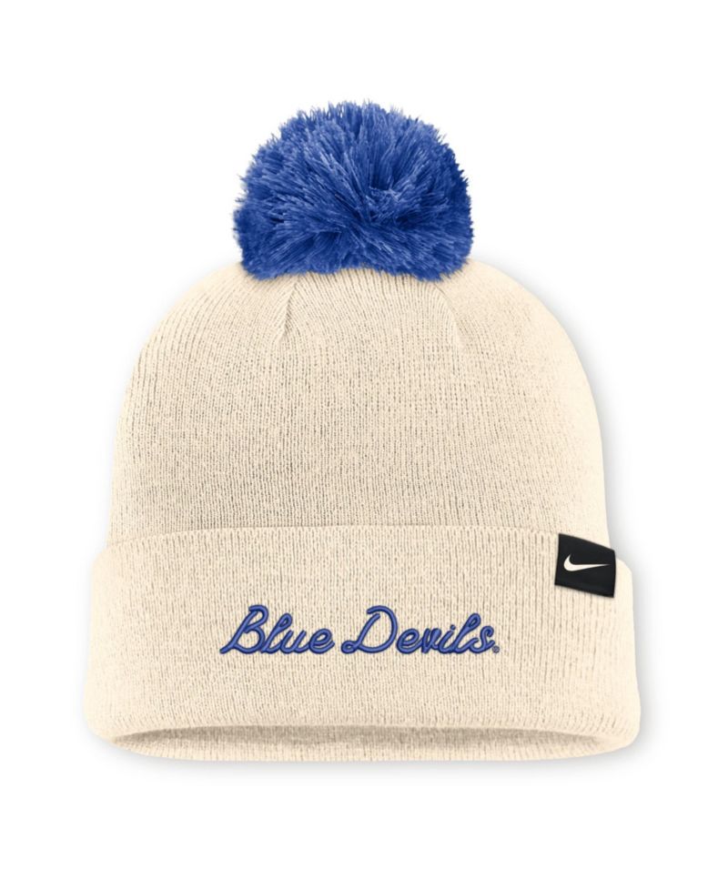 Men's and Women's Natural Duke Blue Devils Campus Prep Script Cuffed Knit Hat with Pom