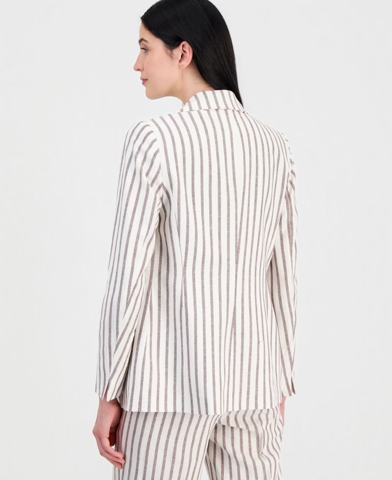 Women's Linen-Blend Striped Open Front Blazer