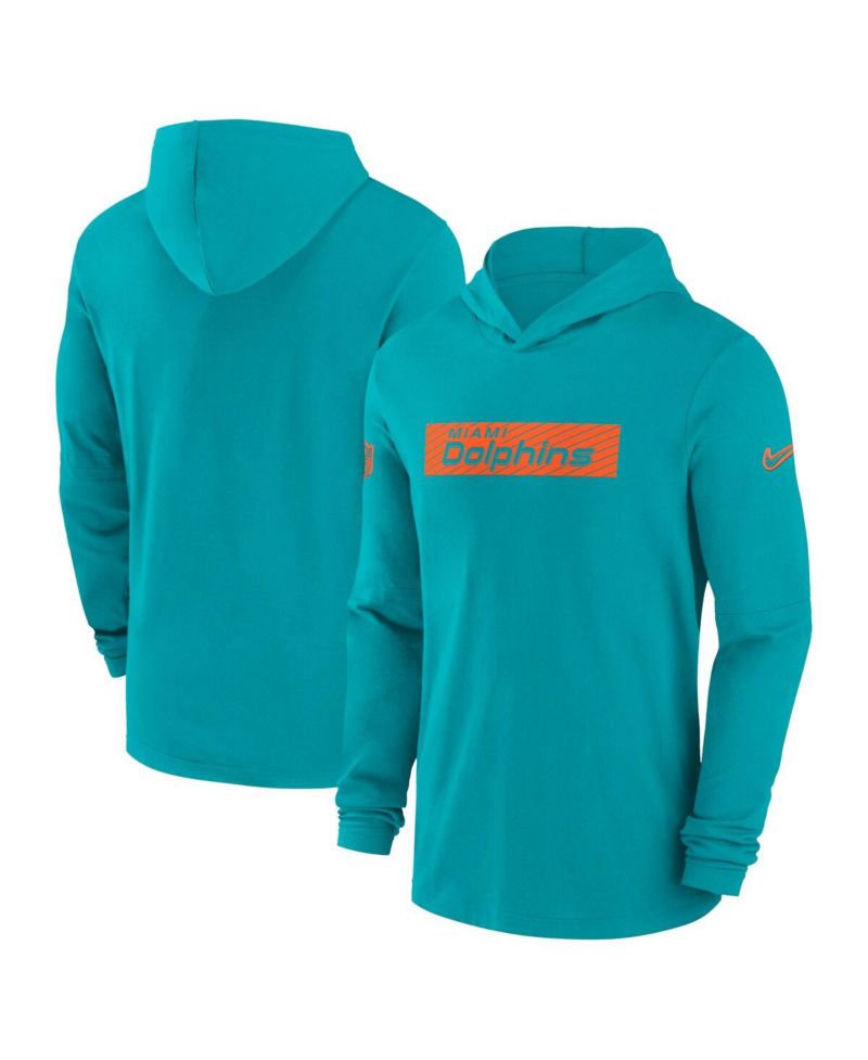 Men's Aqua Miami Dolphins Sideline Hoodie Performance Long Sleeve T-Shirt