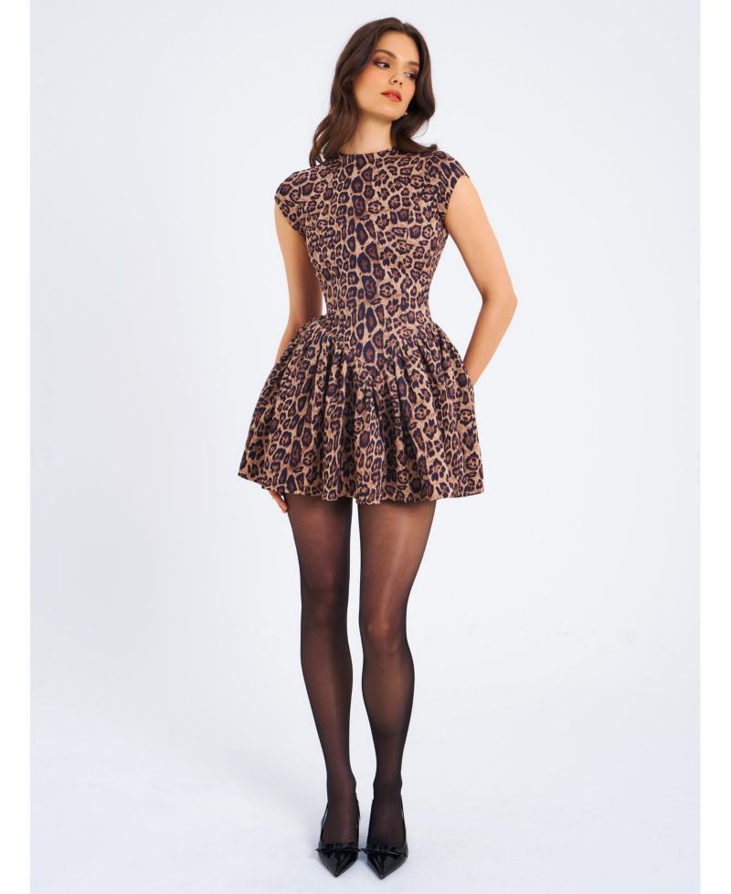 Women's Jacqueline Backless Cheetah Print Mini Puffy Dress