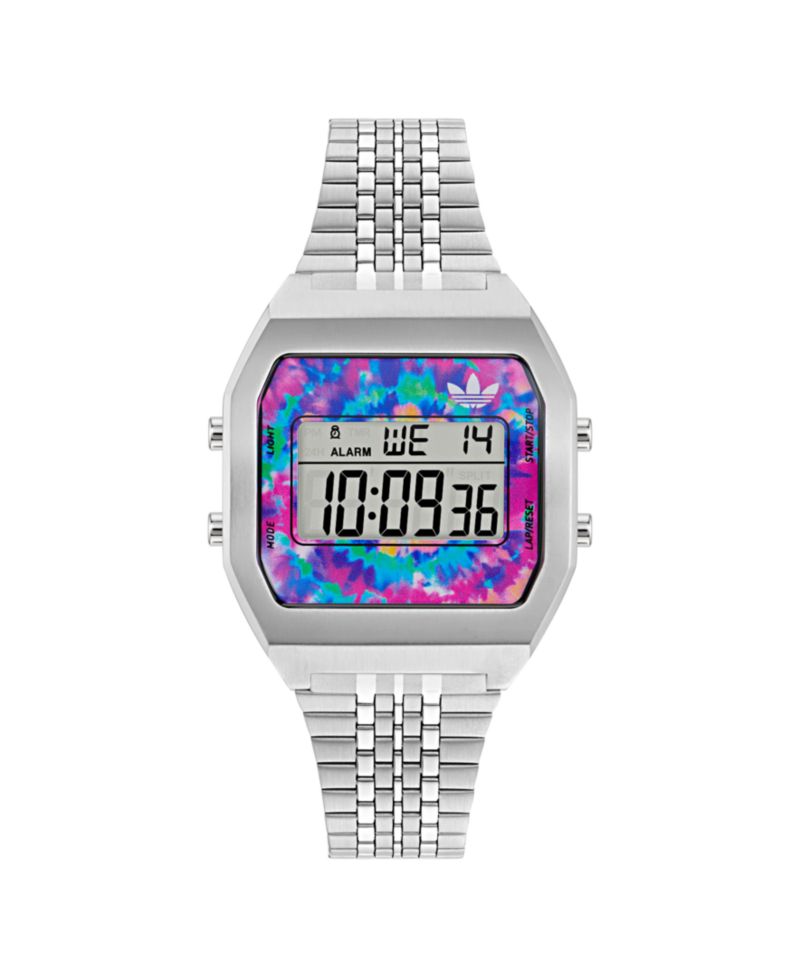 Unisex Digital Silver-Tone Stainless Steel Watch, 36mm