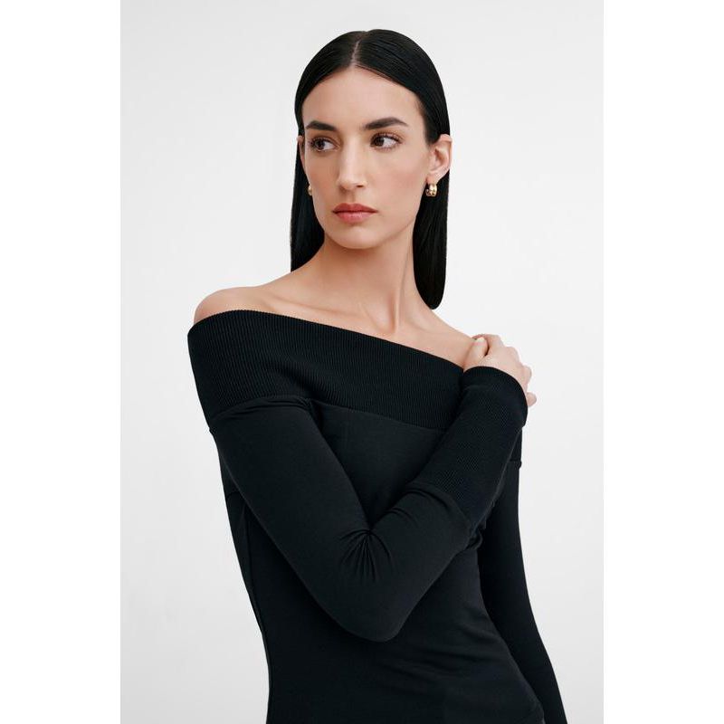 Women's Tilly Fitted Boat-Neck Ribbed-Detail Long-Sleeve Top