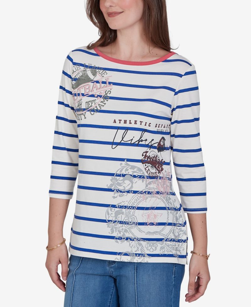 Petite Varsity Striped 3/4-Sleeve Boat-Neck Tee