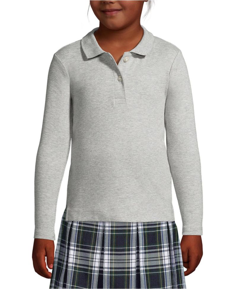 School Uniform Girls Long Sleeve Feminine Fit Interlock Polo Shirt