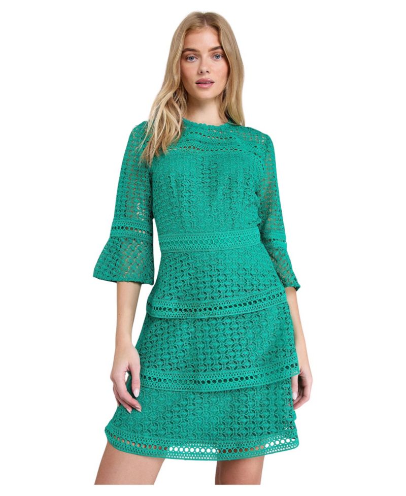 Women's Lace Trim Detail Sleeved Mini Dress