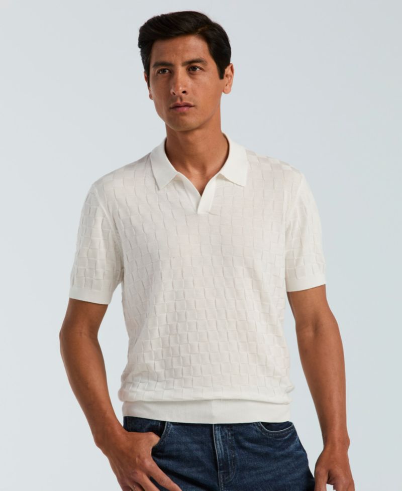 Men's Checker Texture Open Polo Sweater