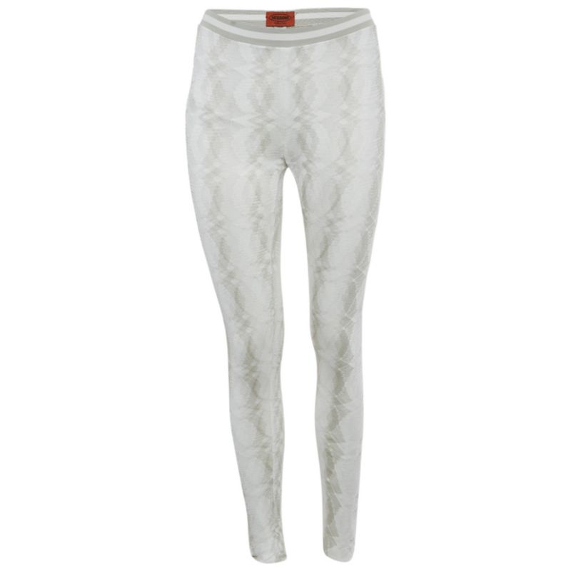 Women's White Patterned Rib Knit Band Leggings