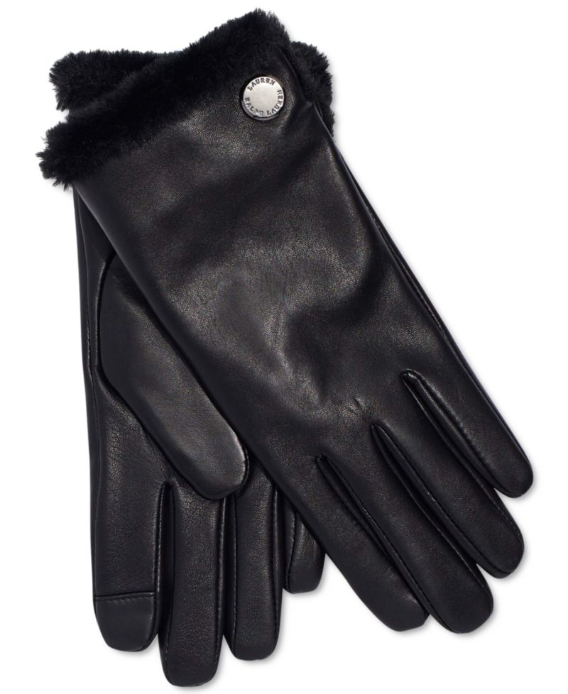 Faux Fur Lined Leather Touch Glove