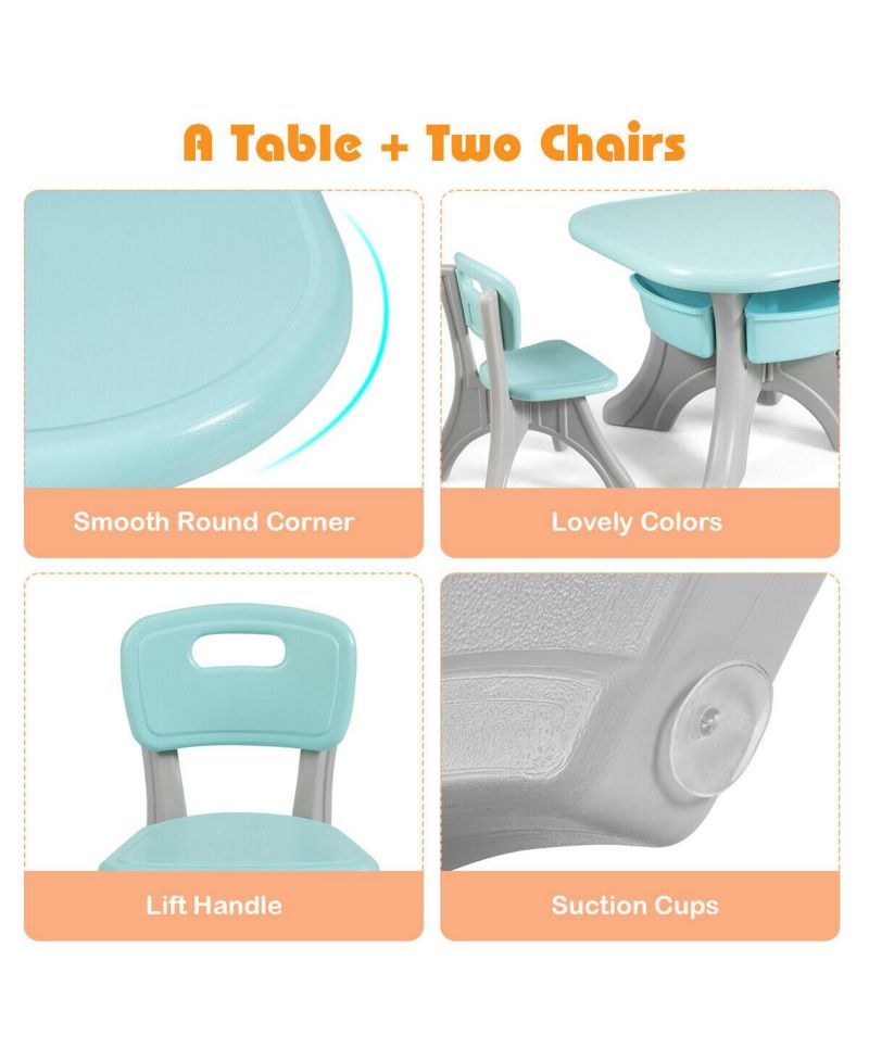 Kids In/Outdoor Plastic Storage Play Table & Chair Set, 3-Piece