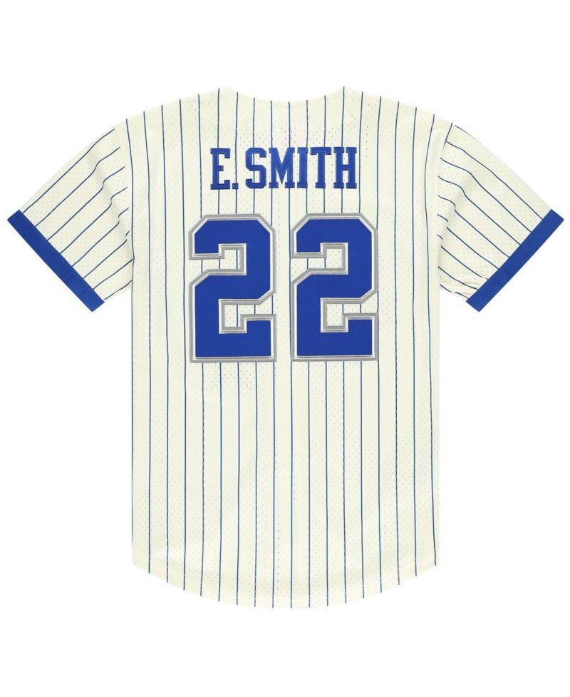 Men's Emmitt Smith Cream Dallas Cowboys Name & Number Mesh Button-Up Baseball Jersey