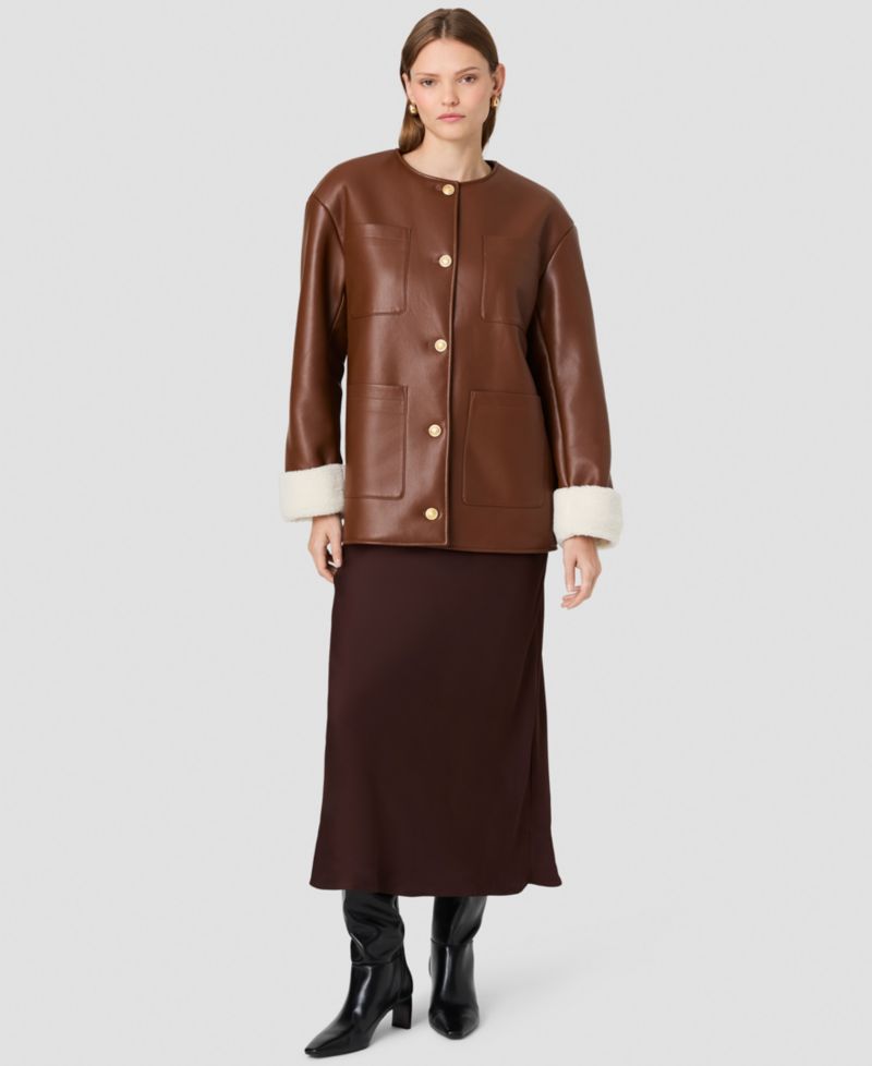 Women's Porto Faux Leather Sherpa-Lined Long-Sleeve Coat