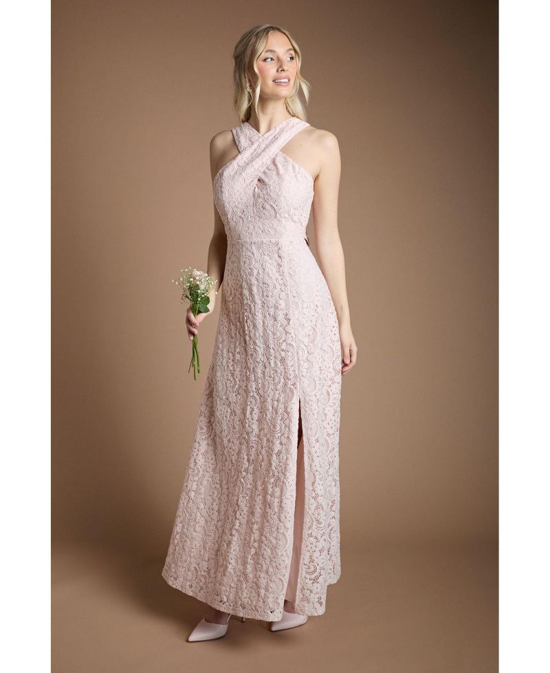 Women's Cross Halter Neck Bridesmaid Maxi Dress