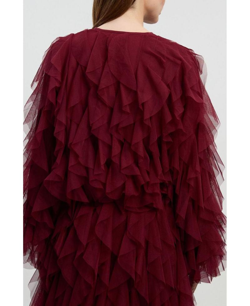 Women's Tulle Ruffle Detail Woven Jacket