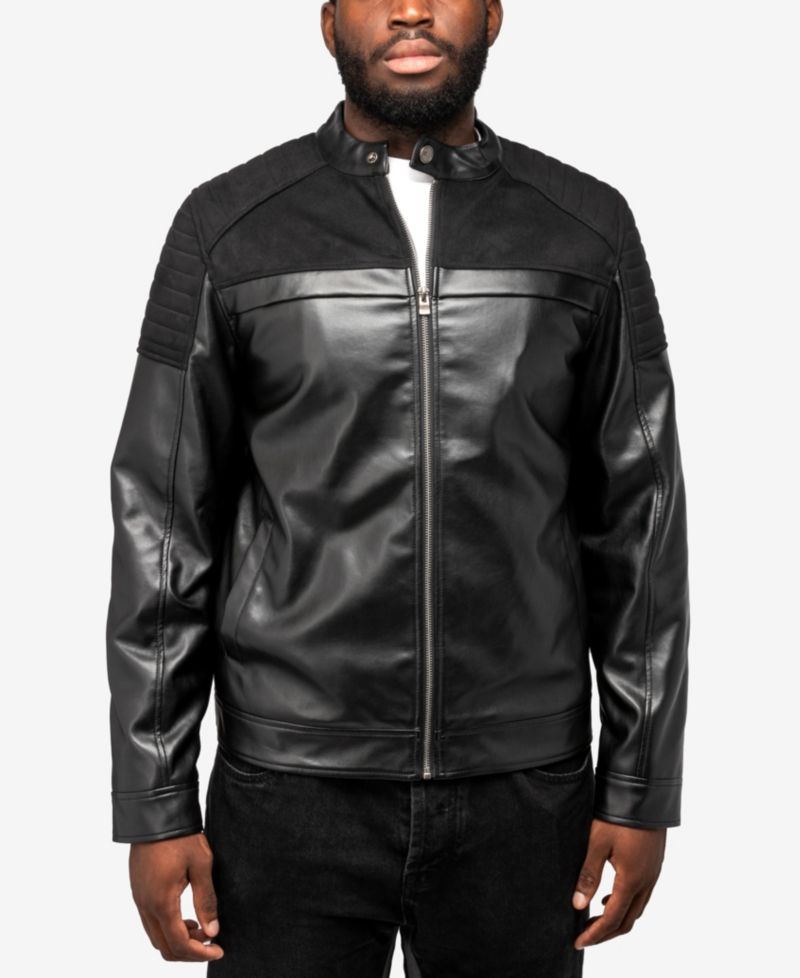 XRAY Men's Shiny PU Jacket With Faux Suede Detailing And Faux Shearling Lining