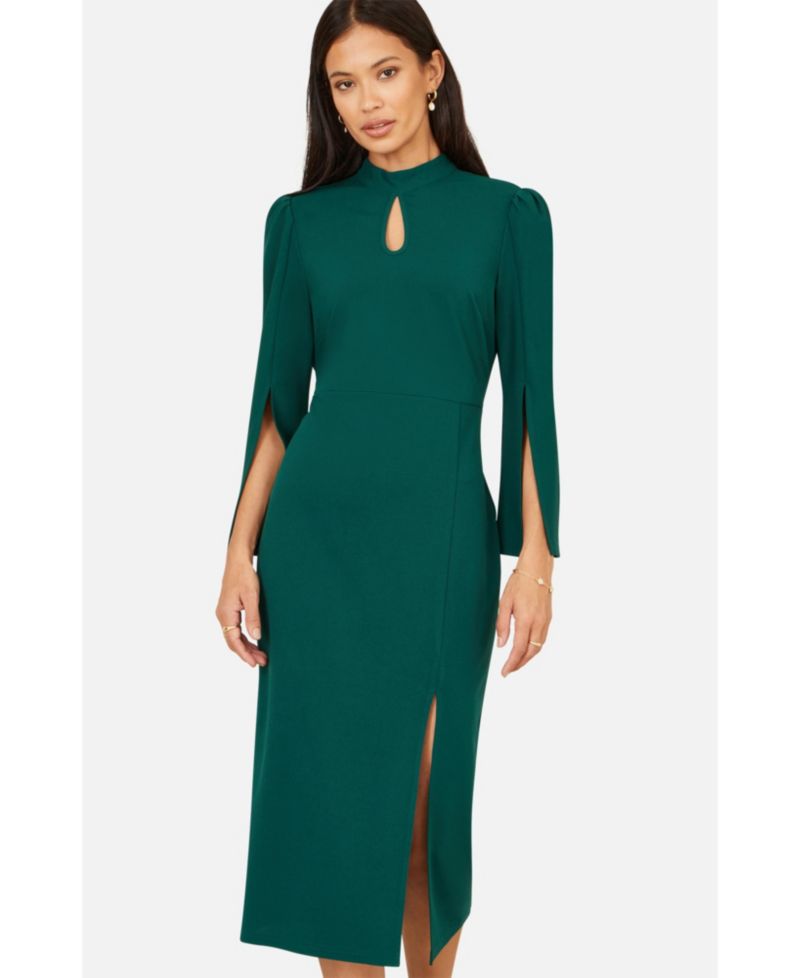 Women's Mock Neck Keyhole Tailored Midi Dress