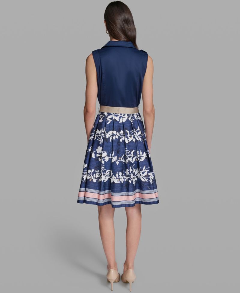 Women's Sleeveless Collared Belted Dress