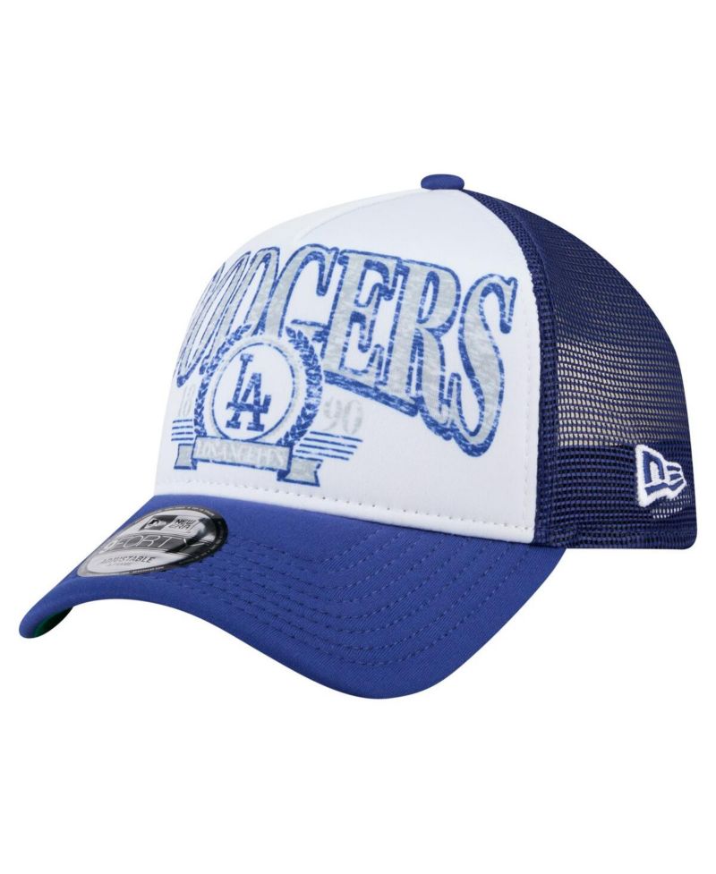 Men's White/Royal Los Angeles Dodgers Trucker A-Frame 9FORTY Adjustable Hat