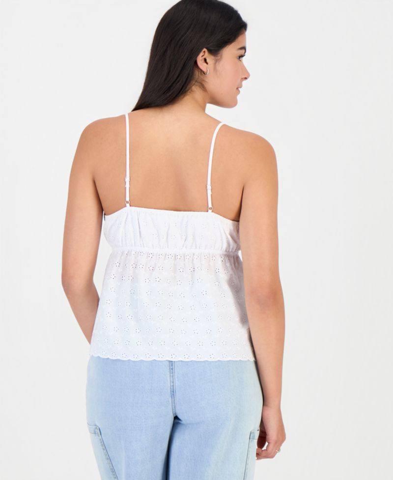 Juniors' Eyelet Embroidered Cotton Sleeveless Top
