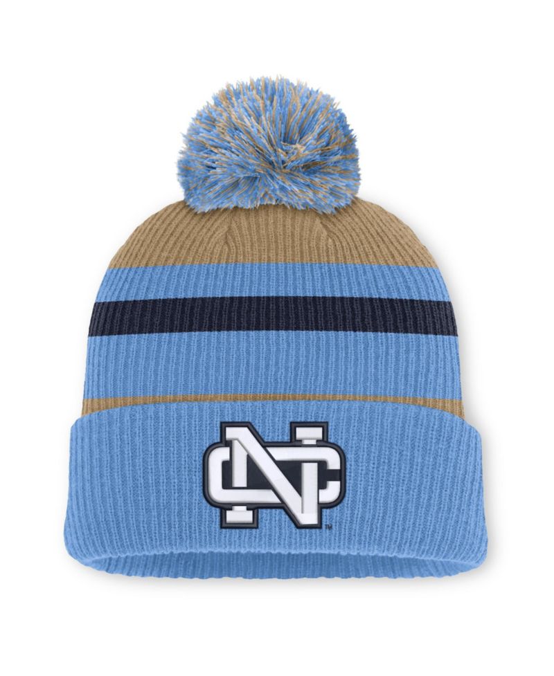 Men's and Women's Carolina Blue/Beige North Carolina Tar Heels Legacy Striped Cuffed Knit Hat with Pom