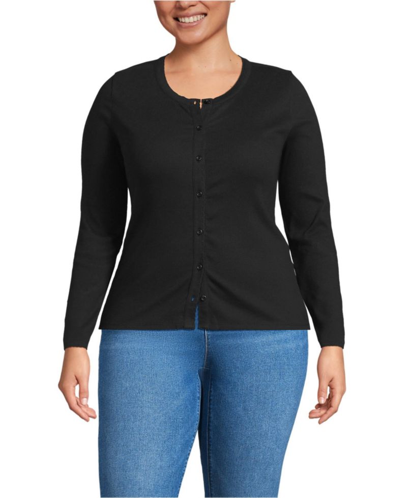 Plus Size Long-Sleeve Micro-Rib Button-Through Cardigan