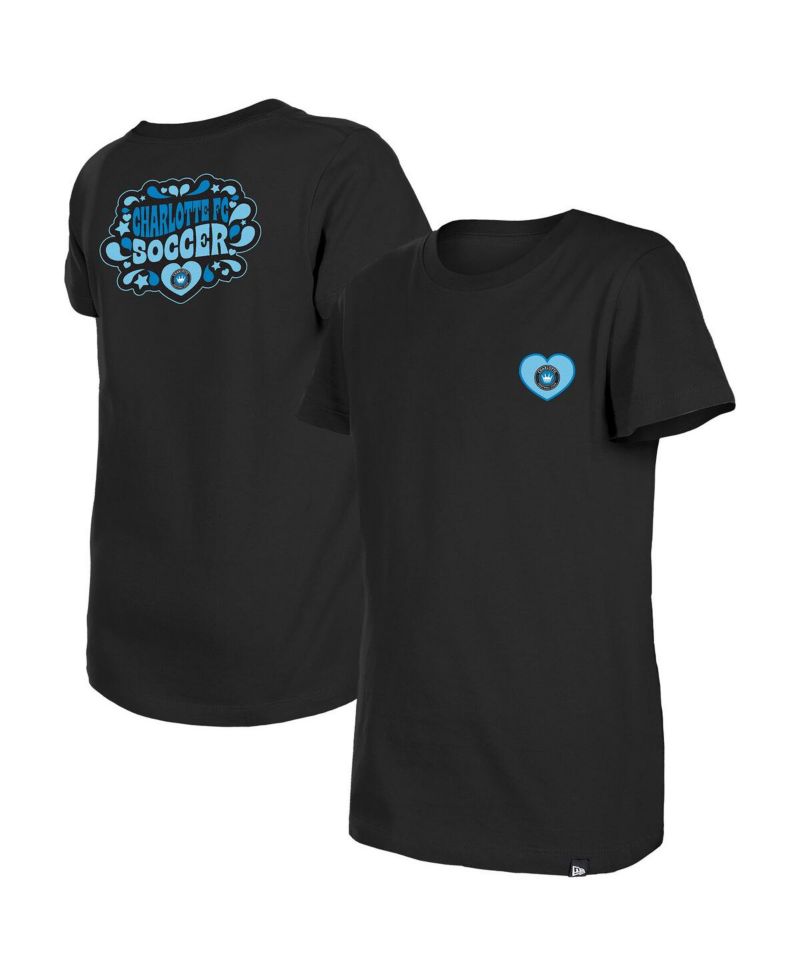 Big Girls Black Charlotte FC Bubble Heart T-Shirt