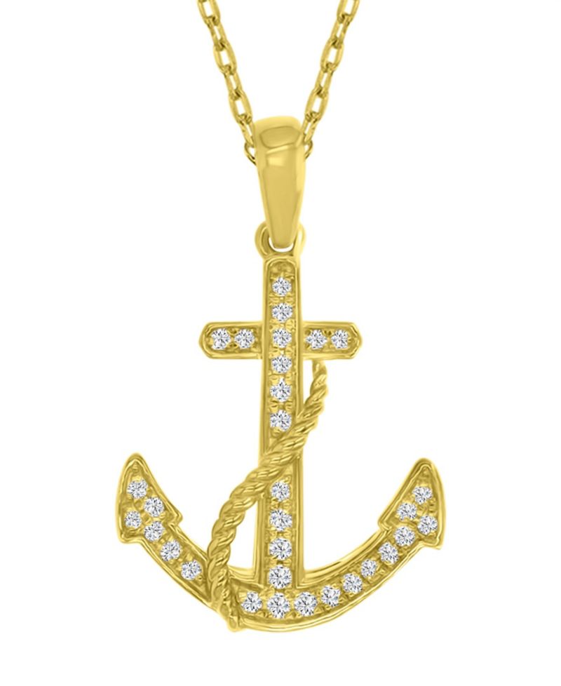 Diamond (0.098 ct. t.w.) Anchor Necklace in 10k Yellow Gold