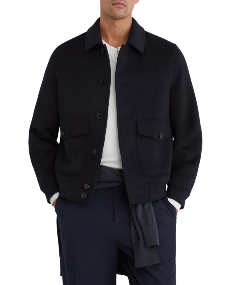 Men's Deluca Wool-Blend Flap-Pocket Bomber Jacket
