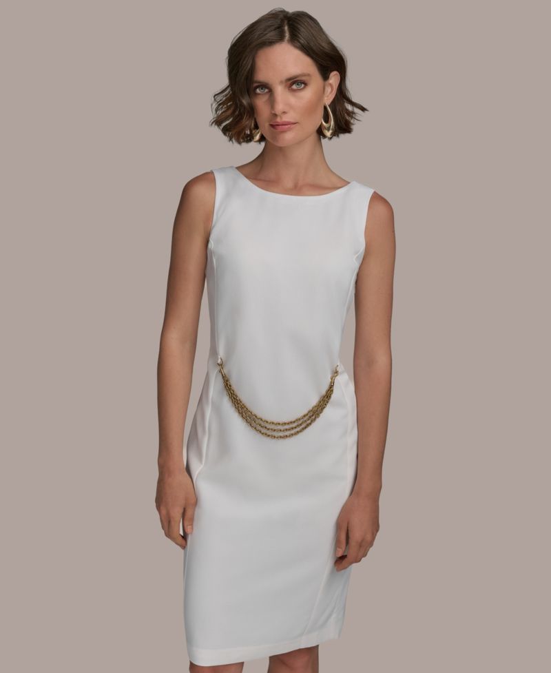 Women's Sleeveless Chain-Belt Sheath Dress