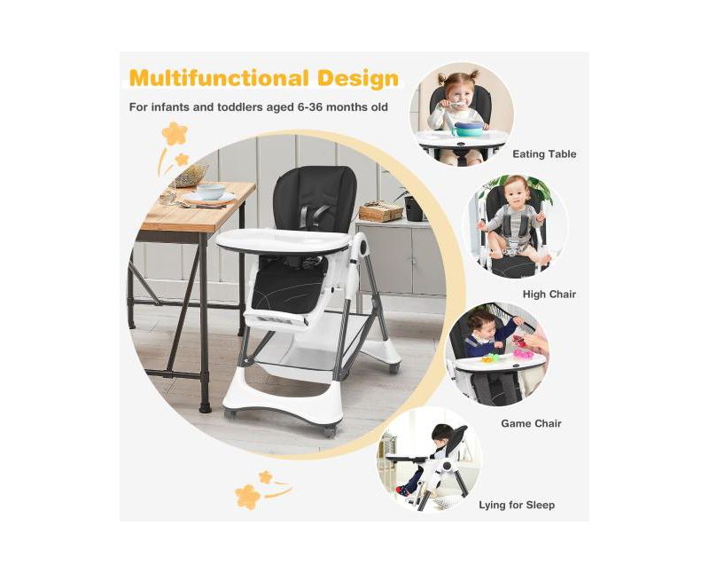 A-Shaped High Chair with 4 Lockable Wheels