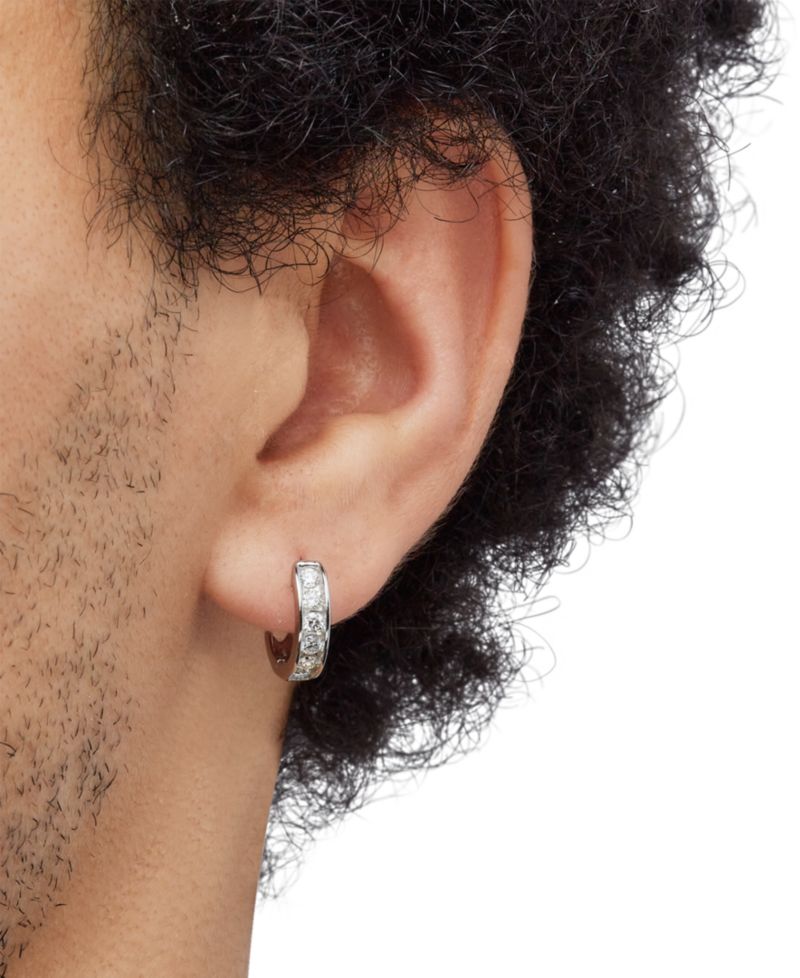 Men's Lab Grown Diamond Small Huggie Hoop Earrings (1/2 ct. t.w.) in 10 White Gold, 1/2"