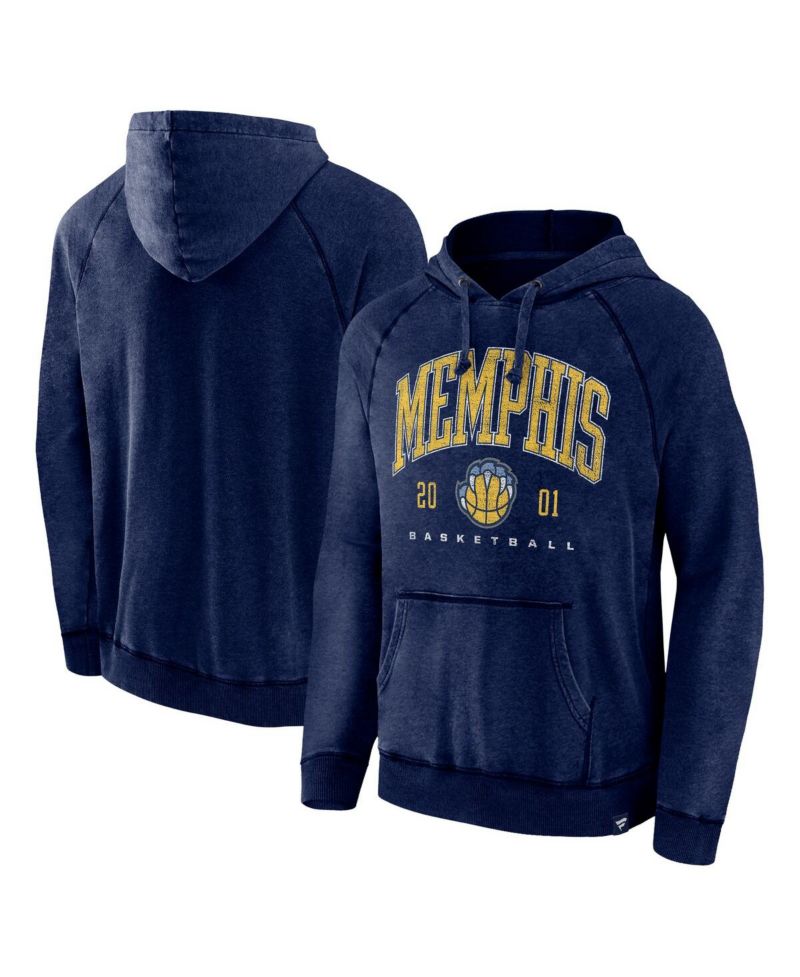 Men's Heather Navy Distressed Memphis Grizzlies Foul Trouble Snow Wash Raglan Pullover Hoodie