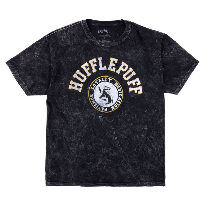 Men's Hufflepuff Varsity Black Vintage Mineral Wash Crew Neck Short Sleeve T-shirt-XXL
