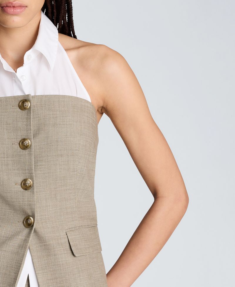 Women's Strapless Vest with Removable Collared Halter