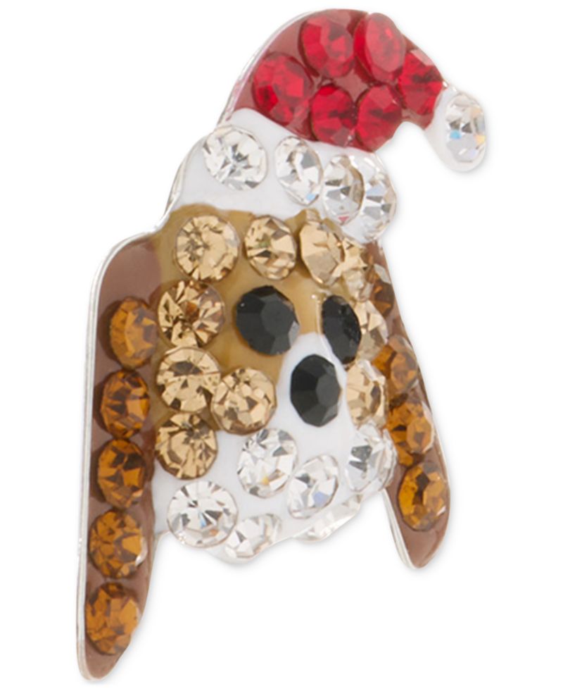 Sterling Silver Crystal Santa Hat Dog Stud Earrings