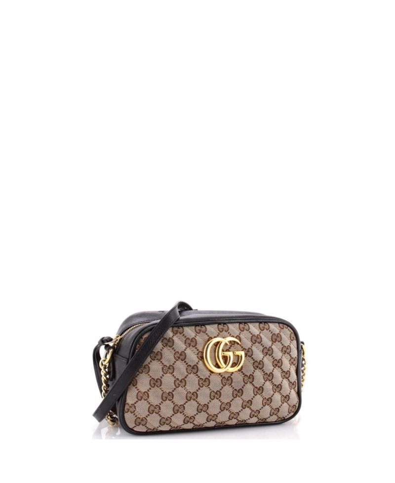 Small GG Marmont Shoulder Bag Diagonal Quilted GG Canvas with Leather