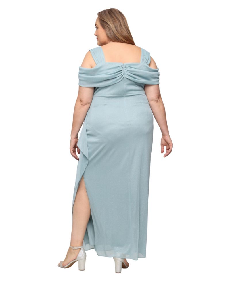 Women's Cold-Shoulder Draped Metallic Gown