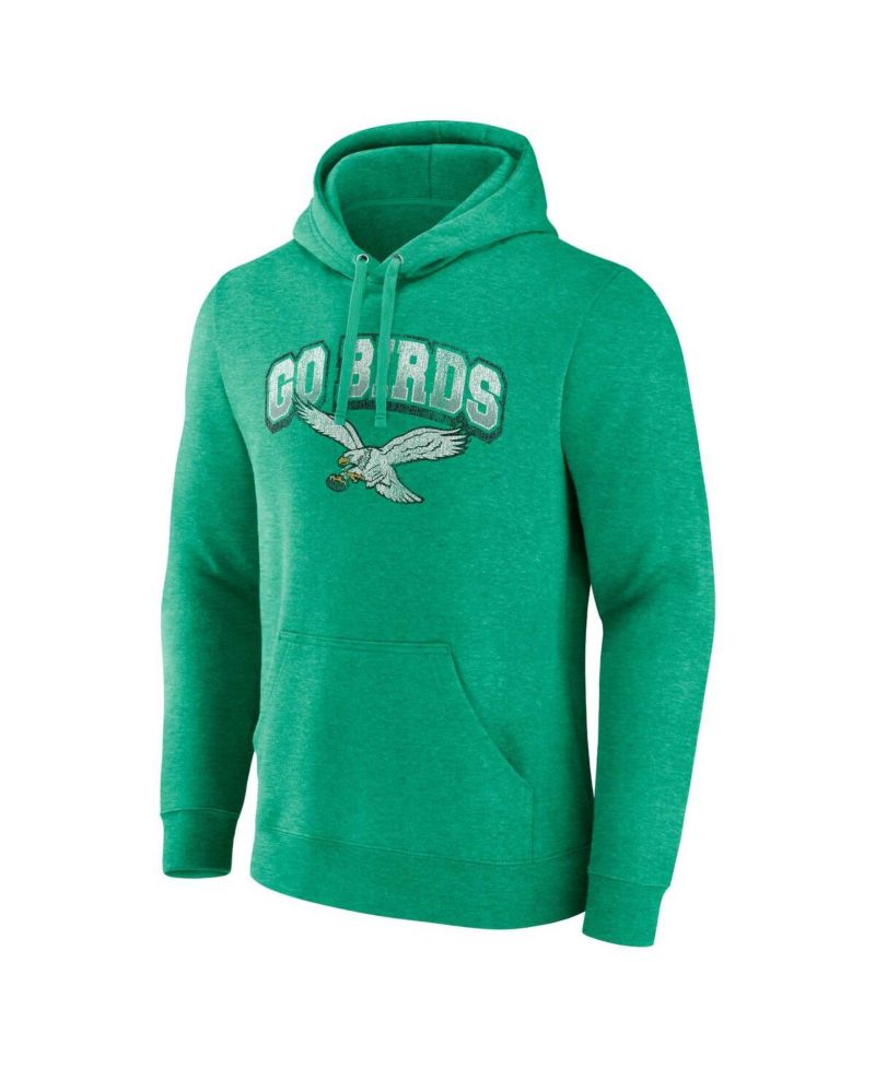 Men's Kelly Green Distressed Philadelphia Eagles Gridiron Classics Go Birds Vintage-Like Arch Pullover Hoodie