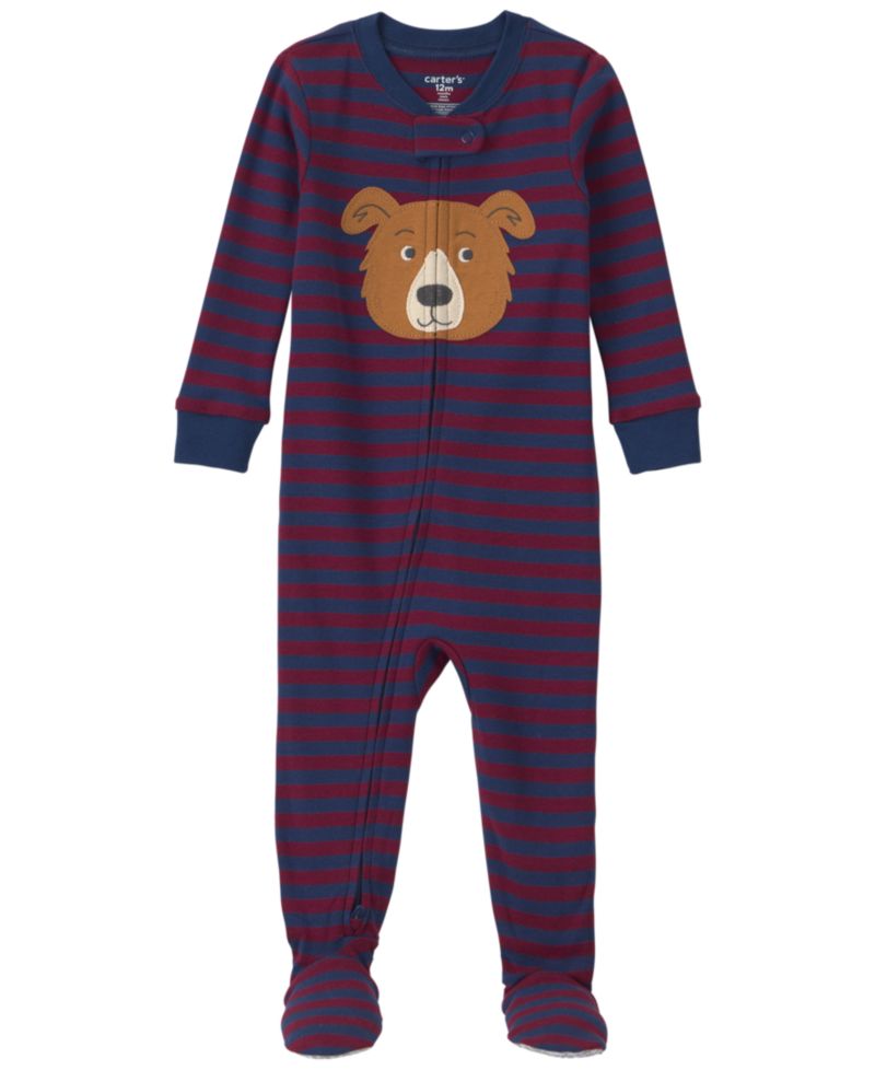 Baby Boys' Dog Striped 2-Way Zip Cotton Footed Pajama