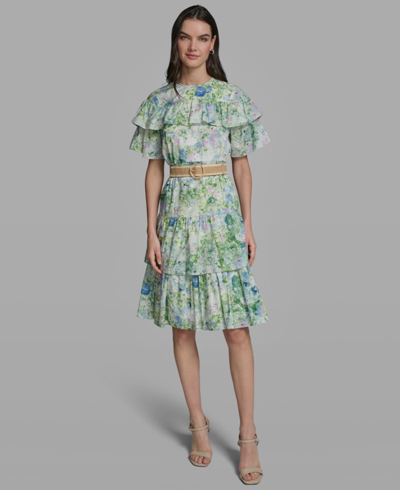 Petite Crew Neck Tiered Midi Dress