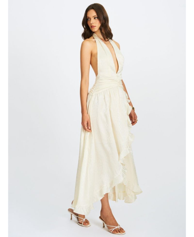 Women's Nalani Floral Ivory Ruffled Halter Maxi Dress