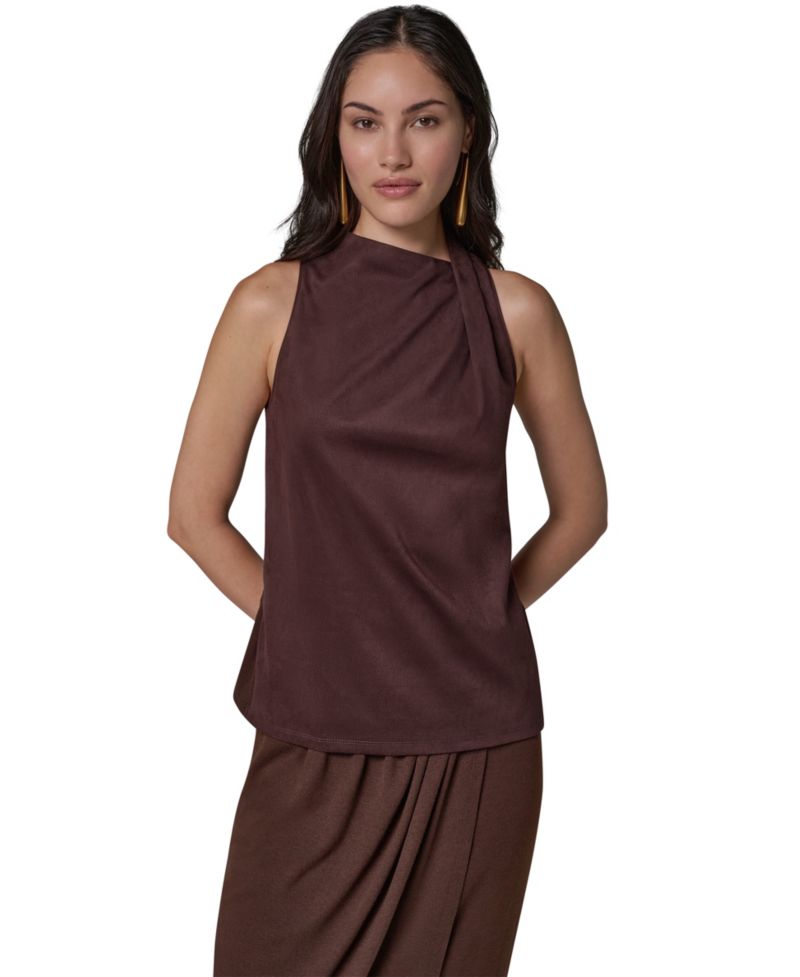 Women's Cowl Neck Mixed-Media Dressy Sleeveless Tank Top