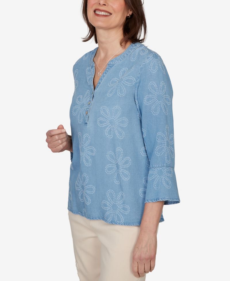 Women's Camden Market Tonal Embroidered Soft Henley Top